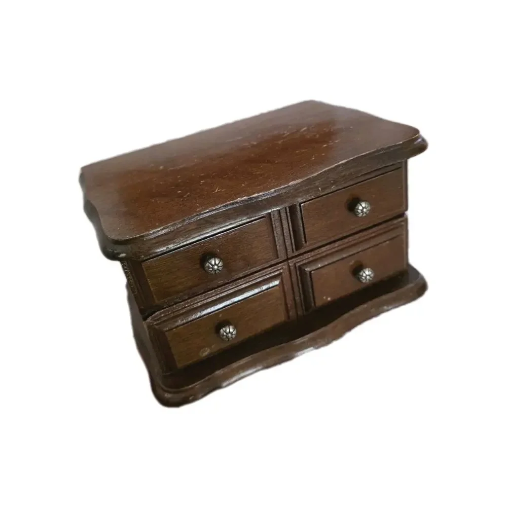 Vintage Small Wooden Jewelry Box Rings W/Mirrored Lid MCM Grandmacore Cottage